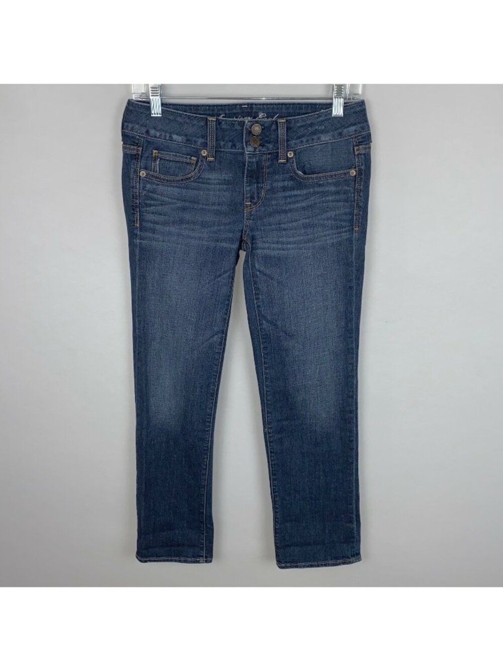 American Eagle Jeans Womens Whiskered Cropped Artist Stretch 2 R *